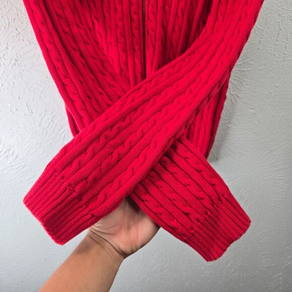 Ralph Lauren LRL Cable Knit Sweater Womens L Red Cotton Full Zip Preppy Classic - Picture 5 of 12